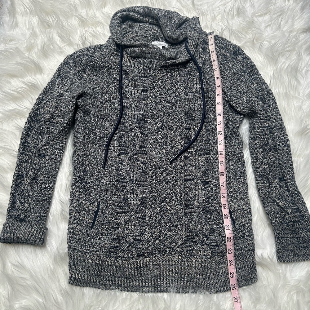Gray Cable Knit Cotton  Cowl Neck LL Bean Sweater